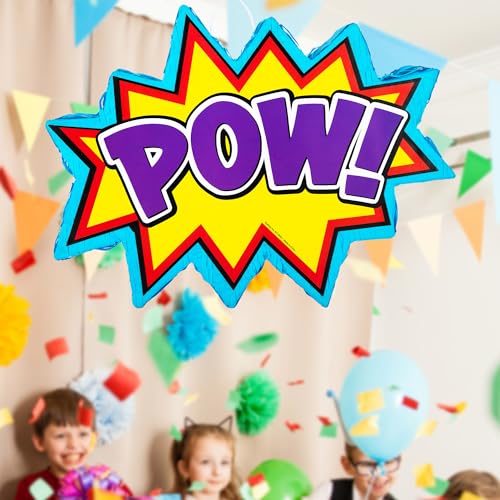 ArtCreativity Pow Superhero Piñata for Kids - Includes Pinata with Blindfold and Stick for Super Hero Party Supplies - Super Hero Party Decorations for Boys - Easy to Fill Birthday Party Piñata