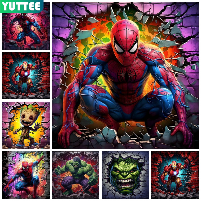 Spider Man Iron Man Groot 5D DIY Diamond Painting Mosaic Cartoon Superhero Embroidery Full Cross Stitch Kit Home Decor Kid Gifts