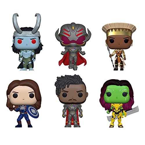 Funko Pop! Marvel What If? Set of 6 - Captain Carter Stealth Suit, Infinity Killmonger, Gamora with Blade of Thanos, Queen General Ramonda, Inifinity Ultron and Frost Giant Loki