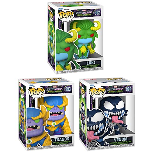 Funko Pop! Marvel: Mech Strike Monster Hunters Collectors Set - 3 Figure Set: Loki, Thanos, Venom
