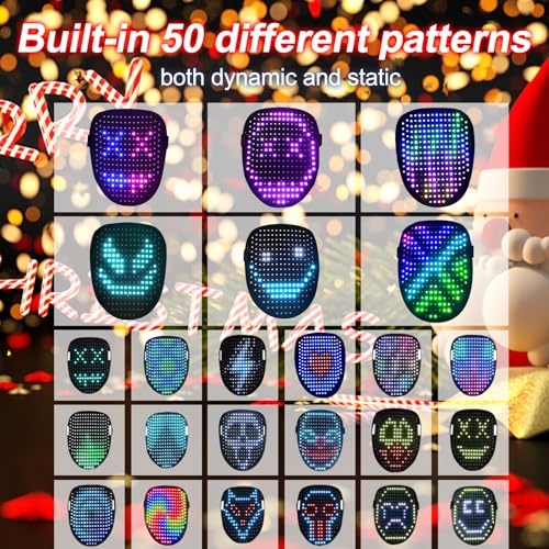 AOSKYKA Face Transforming LED Mask with 50 Presets Pattern Controlled by Gesture, Light Up Mask for Costume Cosplay Party Masquerade, Christmas