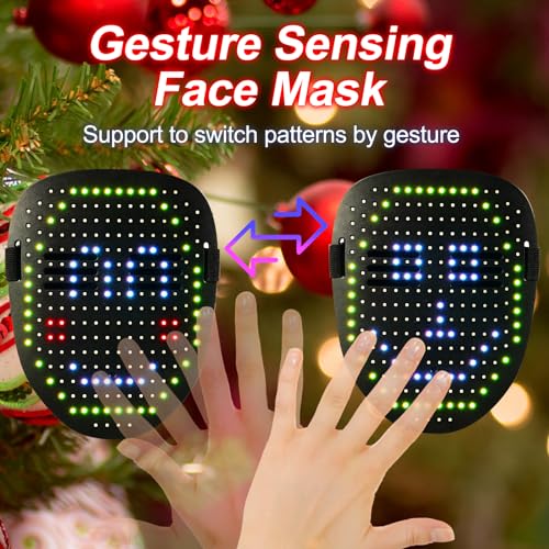 AOSKYKA Face Transforming LED Mask with 50 Presets Pattern Controlled by Gesture, Light Up Mask for Costume Cosplay Party Masquerade, Christmas