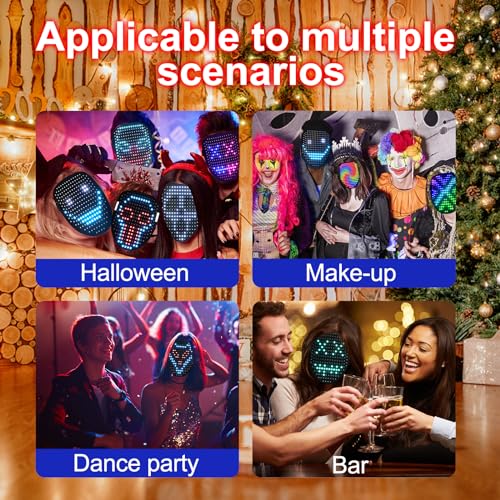 AOSKYKA Face Transforming LED Mask with 50 Presets Pattern Controlled by Gesture, Light Up Mask for Costume Cosplay Party Masquerade, Christmas