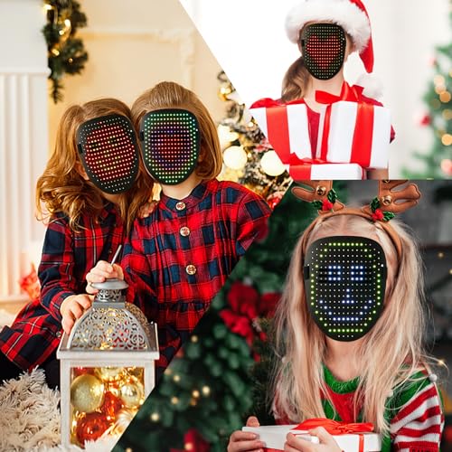 AOSKYKA Face Transforming LED Mask with 50 Presets Pattern Controlled by Gesture, Light Up Mask for Costume Cosplay Party Masquerade, Christmas