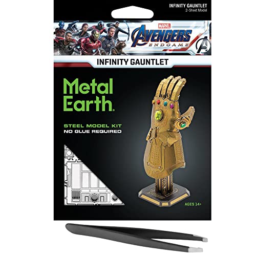 Metal Earth Fascinations Marvel Avengers Infinity Gauntlet 3D Metal Model Kit Bundle with Tweezers