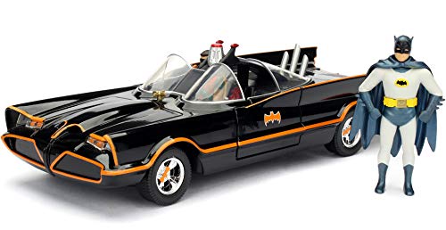 1966 Classic TV Series Batmobile 1:24 Die-Cast Car with 2.75" Batman and Robin Figures, Toys for Kids and Adults