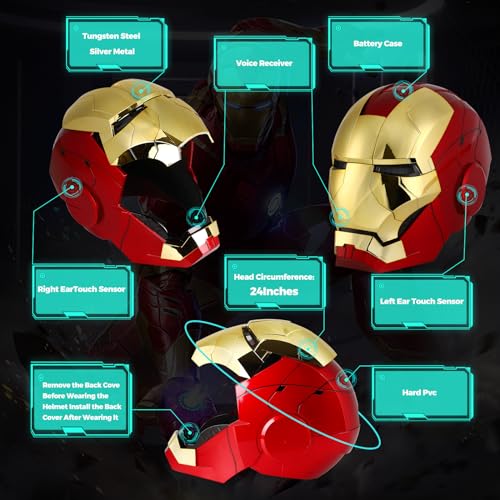 YONTYEQ Iron-Man MK 5 Electronic Helmet: Voice & Remote Controlled, LED Eyes & Sound Effects, Perfect Super Hero Movie Prop for Kids and Adults - Ideal Gift for Halloween & Christmas
