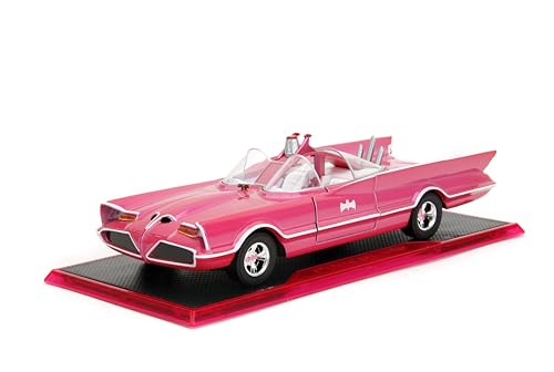 Pink Slips W7 1:24 Classic TV Series Batmobile Die-Cast Car w/Base, Toys for Kids and Adults(Pink)