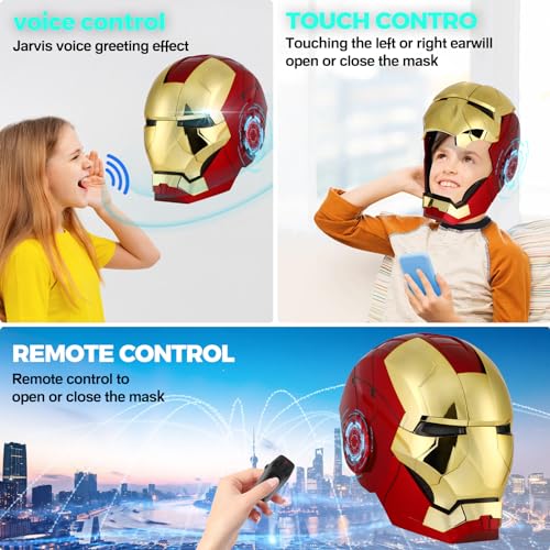 YONTYEQ Iron-Man MK 5 Electronic Helmet: Voice & Remote Controlled, LED Eyes & Sound Effects, Perfect Super Hero Movie Prop for Kids and Adults - Ideal Gift for Halloween & Christmas