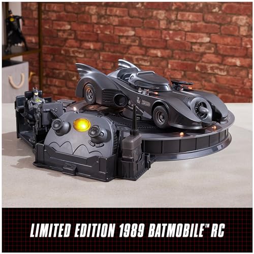 DC Comics, Official 1989 Batmobile RC, Exclusive Batman Figure, Limited Edition Collector's Item, Smoke Effects, Batcave Chargeable Base, Ages 14+