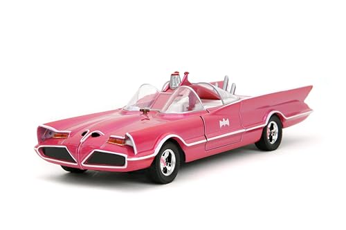 Pink Slips W7 1:24 Classic TV Series Batmobile Die-Cast Car w/Base, Toys for Kids and Adults(Pink)