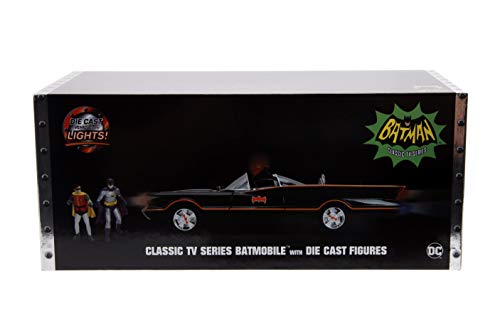Jada 98625 DC Comics Classic TV Series Batmobile Die-cast Car, 1:18 Scale Vehicle & 3" Batman & Robin Collectible Figurine 100% Metal, Black