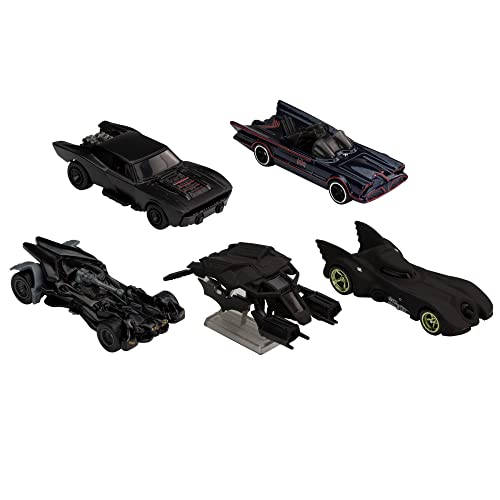 Hot Wheels Batman Batmobile Bundle, Set of 5 Fan-Favorite Batmobile Castings in 1:64 Scale with Special Packaging