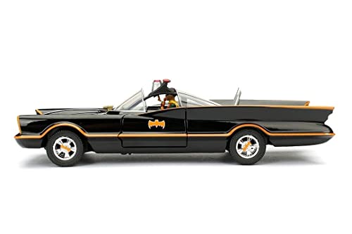 1966 Classic TV Series Batmobile 1:24 Die-Cast Car with 2.75" Batman and Robin Figures, Toys for Kids and Adults