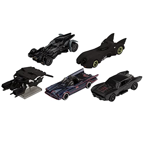 Hot Wheels Batman Batmobile Bundle, Set of 5 Fan-Favorite Batmobile Castings in 1:64 Scale with Special Packaging