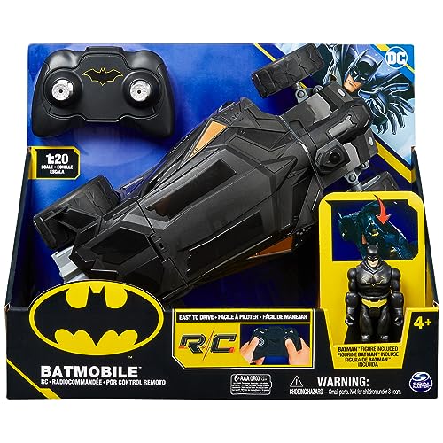DC Comics, Batman Batmobile Remote Control Car, Easy to Drive with 4-inch Batman Figure, Kids Toys for Boys and Girls Ages 4 and Up