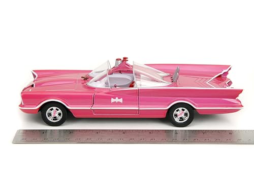 Pink Slips W7 1:24 Classic TV Series Batmobile Die-Cast Car w/Base, Toys for Kids and Adults(Pink)