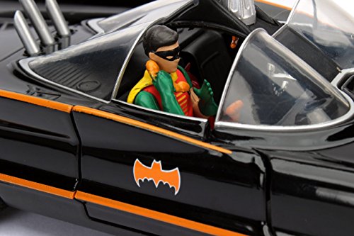 1966 Classic TV Series Batmobile 1:24 Die-Cast Car with 2.75" Batman and Robin Figures, Toys for Kids and Adults