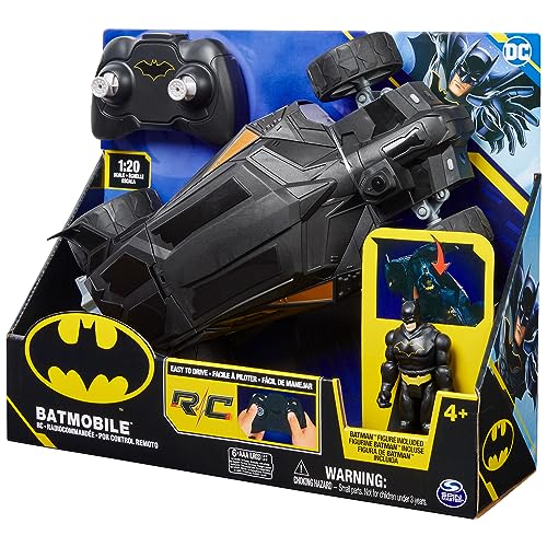DC Comics, Batman Batmobile Remote Control Car, Easy to Drive with 4-inch Batman Figure, Kids Toys for Boys and Girls Ages 4 and Up