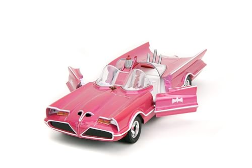 Pink Slips W7 1:24 Classic TV Series Batmobile Die-Cast Car w/Base, Toys for Kids and Adults(Pink)