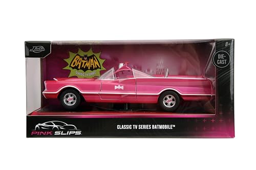 Pink Slips W7 1:24 Classic TV Series Batmobile Die-Cast Car w/Base, Toys for Kids and Adults(Pink)