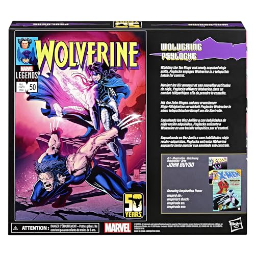 Marvel Legends Series Wolverine and Psylocke, 50th Anniversary Comics Collectible 6-Inch Action Figure 2-Pack