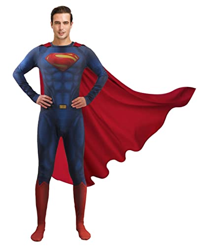 Bailu Halloween Mens Deluxe Superhero Costume Cosplay Bodysuit Junpsuit Zentai Onesie Outfit with Cloak for Adult
