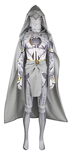 Yanmao Superhero Costume Mr Knight Cosplay Jumpsuit Cloak Set Adult Men Marc Spector Suit Halloween Cosplay (White, Large)