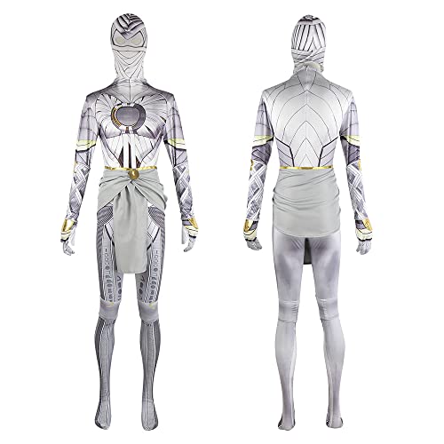 Yanmao Superhero Costume Mr Knight Cosplay Jumpsuit Cloak Set Adult Men Marc Spector Suit Halloween Cosplay (White, Large)