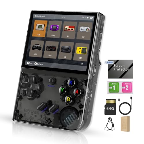 RG35XX Plus Retro Handheld Game Console 3.5 inch IPS Screen 3300mAh Battery Linux Players Built-in 64G Card 5515 Classic Games Support Wireless Wired Controller (RG35XX Plus BlackTP)
