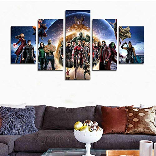 Orsit Prints 5 Pieces HD The Avengers Infinite War Canvas Painting Living Room Home Decoration Canvas Art Wall Poster (No Frame) 50inch x30 inch…