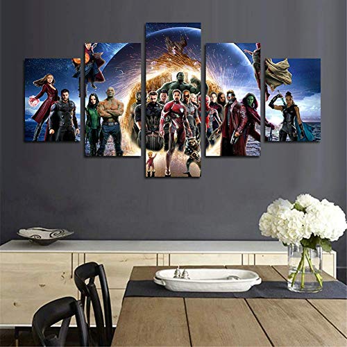 Orsit Prints 5 Pieces HD The Avengers Infinite War Canvas Painting Living Room Home Decoration Canvas Art Wall Poster (No Frame) 50inch x30 inch…