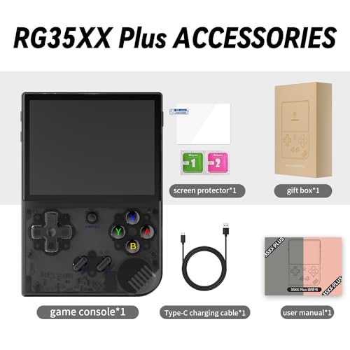 RG35XX Plus Retro Handheld Game Console 3.5 inch IPS Screen 3300mAh Battery Linux Players Built-in 64G Card 5515 Classic Games Support Wireless Wired Controller (RG35XX Plus BlackTP)