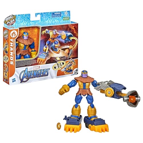 Avengers Marvel Bend and Flex Missions Thanos Fire Mission Figure, 6-Inch-Scale Bendable Toy with 2-in-1 Accessory for Kids Ages 4 and Up