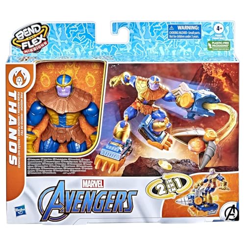 Avengers Marvel Bend and Flex Missions Thanos Fire Mission Figure, 6-Inch-Scale Bendable Toy with 2-in-1 Accessory for Kids Ages 4 and Up