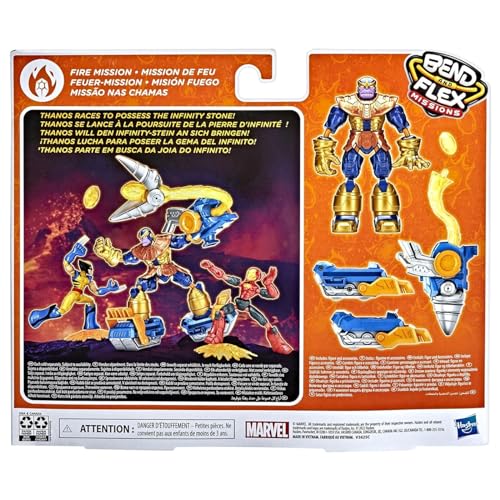 Avengers Marvel Bend and Flex Missions Thanos Fire Mission Figure, 6-Inch-Scale Bendable Toy with 2-in-1 Accessory for Kids Ages 4 and Up