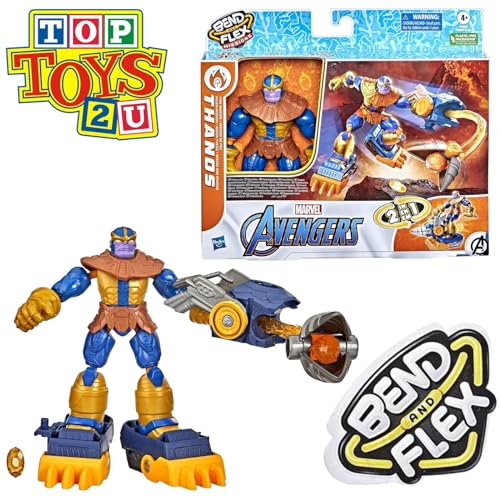 Avengers Marvel Bend and Flex Missions Thanos Fire Mission Figure, 6-Inch-Scale Bendable Toy with 2-in-1 Accessory for Kids Ages 4 and Up