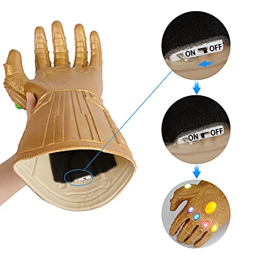 Latex Infinity kids Hand Glove with Light Up LED Gift for Halloween and Cosplay Gold Kids Size