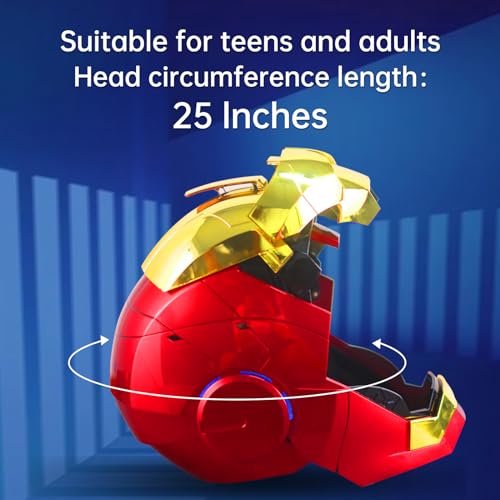 Polyacer Iron-mans Helmet Electronic MarK 5 Helmet Gold Voice Control/Sensing/Remote Control Open/Close With Sounds & LED Eyes Light Up Super Hero Movie 1:1 model Prop For Halloween Christmas Gift.