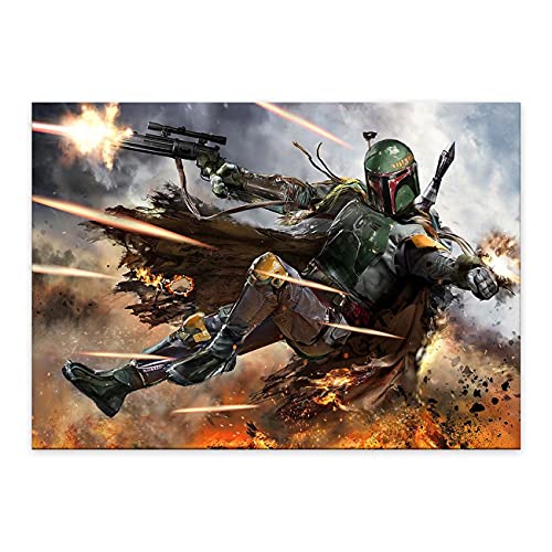 Star Wars Posters - Bounty Hunter Boba Fett Gallery Grade Wall Decor Poster Framed HD Print on Canvas Star Fans Painting Gift Room Decoration for Living Room Bedroom (SW-9, 12 X 18 Inches)