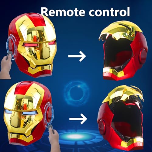 Polyacer Iron-mans Helmet Electronic MarK 5 Helmet Gold Voice Control/Sensing/Remote Control Open/Close With Sounds & LED Eyes Light Up Super Hero Movie 1:1 model Prop For Halloween Christmas Gift.