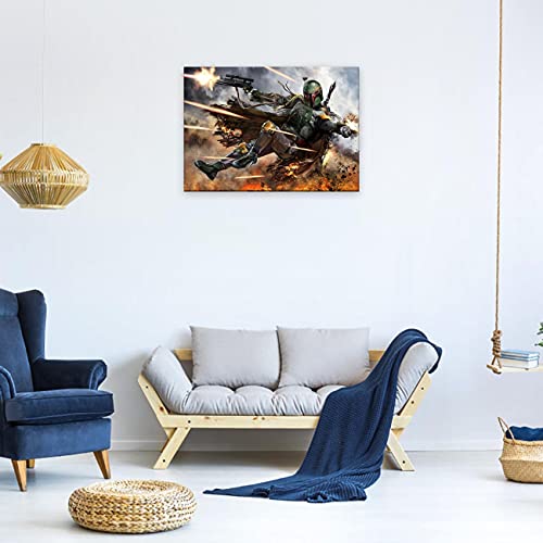 Star Wars Posters - Bounty Hunter Boba Fett Gallery Grade Wall Decor Poster Framed HD Print on Canvas Star Fans Painting Gift Room Decoration for Living Room Bedroom (SW-9, 12 X 18 Inches)