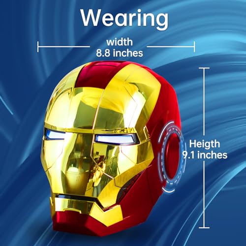 Polyacer Iron-mans Helmet Electronic MarK 5 Helmet Gold Voice Control/Sensing/Remote Control Open/Close With Sounds & LED Eyes Light Up Super Hero Movie 1:1 model Prop For Halloween Christmas Gift.