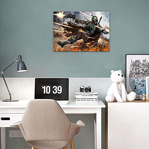 Star Wars Posters - Bounty Hunter Boba Fett Gallery Grade Wall Decor Poster Framed HD Print on Canvas Star Fans Painting Gift Room Decoration for Living Room Bedroom (SW-9, 12 X 18 Inches)