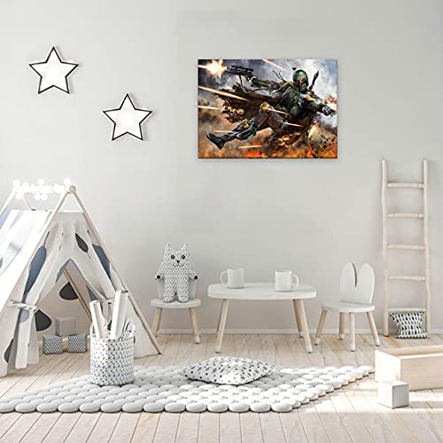 Star Wars Posters - Bounty Hunter Boba Fett Gallery Grade Wall Decor Poster Framed HD Print on Canvas Star Fans Painting Gift Room Decoration for Living Room Bedroom (SW-9, 12 X 18 Inches)
