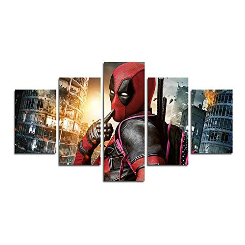 Orsit Prints 5 Pieces Deadpool Movie Canvas Painting Living Room Home Decoration Canvas Art Wall Poster (No Frame) 50inch x30 inch……