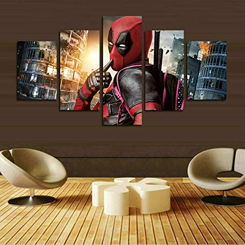 Orsit Prints 5 Pieces Deadpool Movie Canvas Painting Living Room Home Decoration Canvas Art Wall Poster (No Frame) 50inch x30 inch……