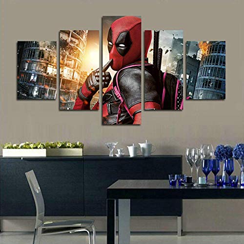Orsit Prints 5 Pieces Deadpool Movie Canvas Painting Living Room Home Decoration Canvas Art Wall Poster (No Frame) 50inch x30 inch……