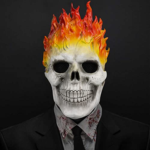 xiuyou Ghost Rider Mask,Halloween Flame Skull Mask Horror Knight Ghost Mask Scary Demon Mask Halloween Costume Cosplay Props