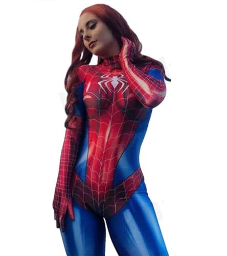 lixrysod Women's Superhero Cosplay Costume Stretch Breathable Halloween Costume Milk Silk Fabrics Cosplay Bodysuit (Red Blue, M)